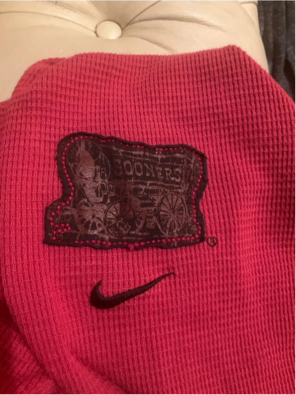 Nike Team Oklahoma Sooners OU Thermal Hoodie Pullover Women’s Large Red Waffle K